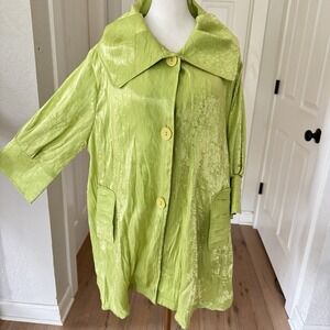 Damee Inc Swing Jacket Sz XL Puff Sleeve Art To Wear Boho Shiny Lime Green NWT